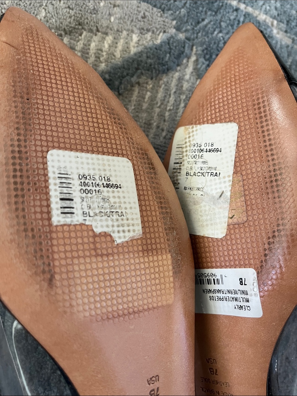 SCHUTZ Two-Tone Clear Panel Pointed-Toe Flats in Nude and Black - Picture 6 of 7